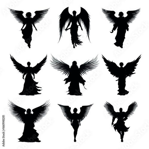 Archangel silhouette set, Black & White silhouette set
