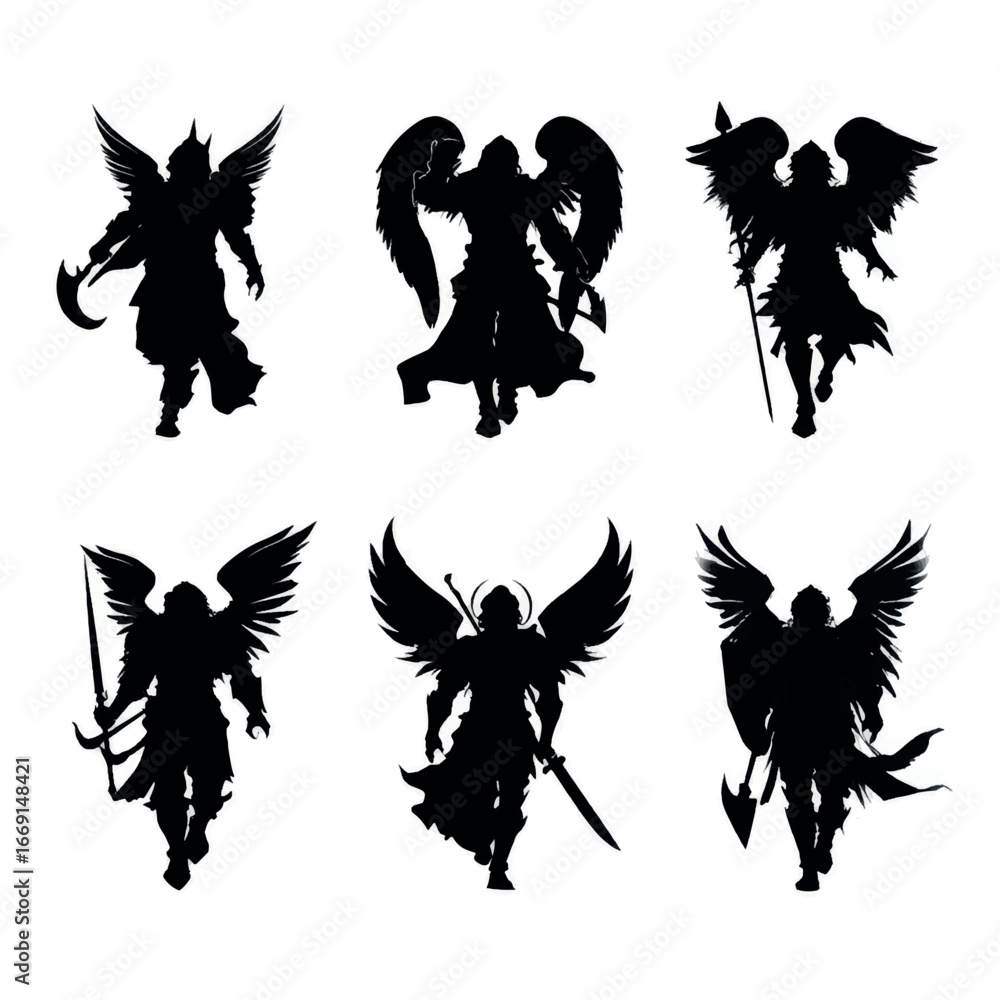 Obraz premium Archangel silhouette set, Black & White silhouette set