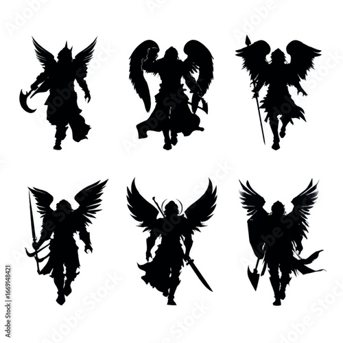 Archangel silhouette set, Black & White silhouette set