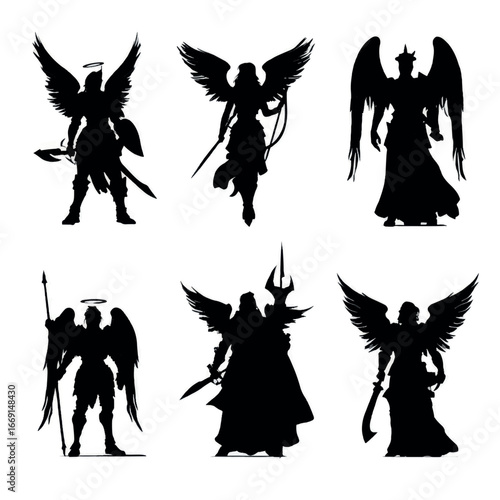Archangel silhouette set, Black & White silhouette set