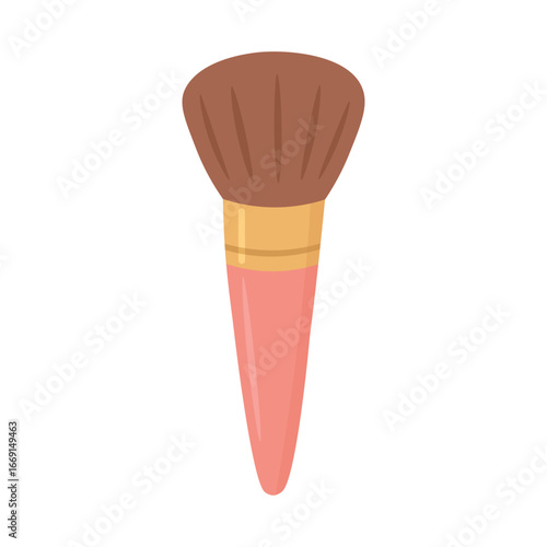 Large powder makeup brush with pink handle and golden detail, flat style, isolated illustration.