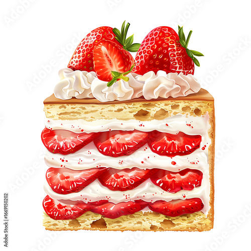 Layered Strawberry Cake with Whipped Cream and Fresh Strawberries