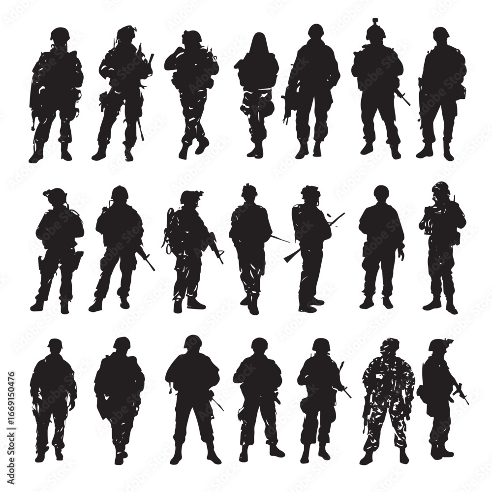 Naklejka premium Army silhouette set, Black & White silhouette set