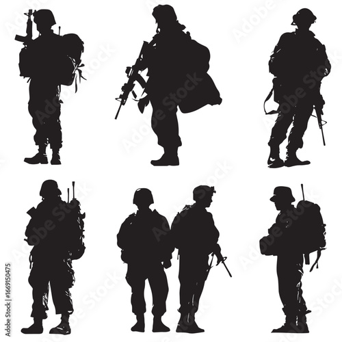 Army silhouette set, Black & White silhouette set