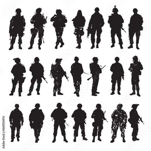 Army silhouette set, Black & White silhouette set