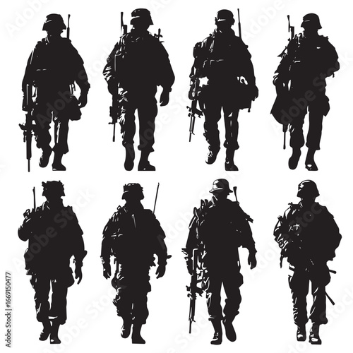 Army silhouette set, Black & White silhouette set