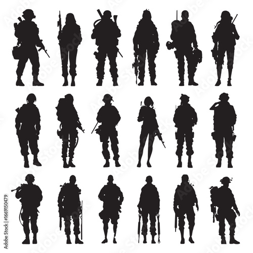 Army silhouette set, Black & White silhouette set