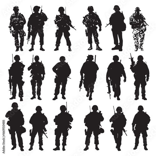 Army silhouette set, Black & White silhouette set