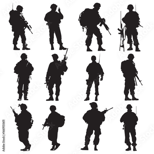 Army silhouette set, Black & White silhouette set