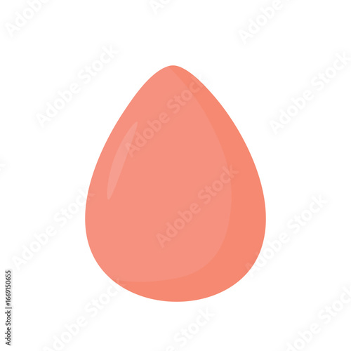 Teardrop shaped makeup sponge in coral color, soft applicator for blending foundation, flat isolated illustration.