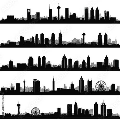 Atlanta Georgia skyline silhouette set, Black & White silhouette set