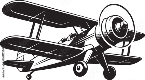 vintage biplane vector illustration classic aircraft drawing black and white retro aviation design for historical pilots