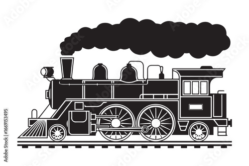 black and white steam train vector with motion lines bold line art perfect for retro industrial railway heritage themes