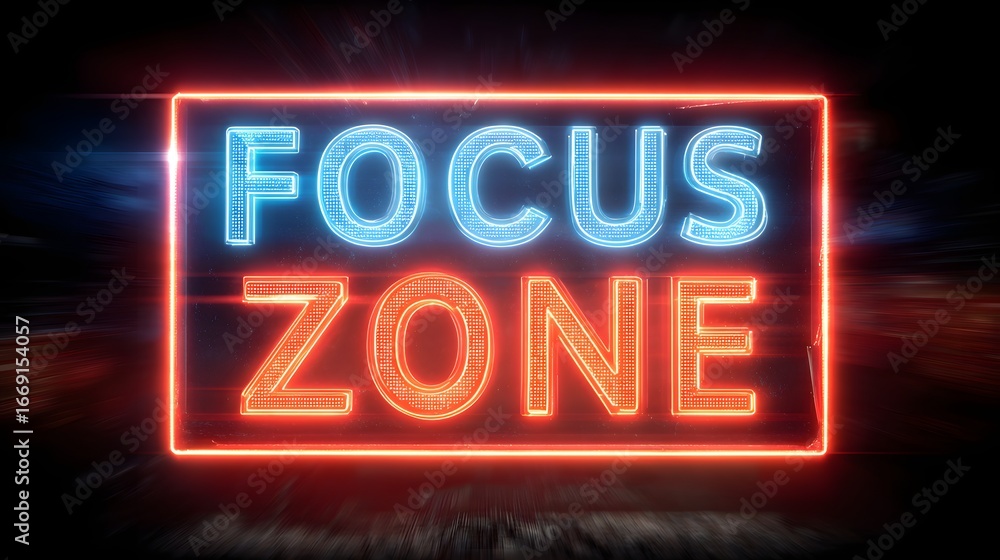 Obraz premium Neon focus zone sign glowing in dark background.