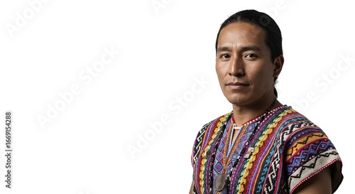 Indigenous Man Wearing Traditional Clothing Smiling Proudly Isolated on Transparent Background