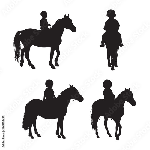 Baby on a horse silhouette set, Black & White silhouette set