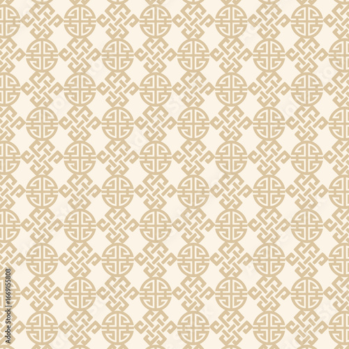 Traditional symbol with endless knot pattern, elegant ornamental textile background