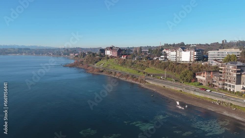 Aerial view of the coast of Llanquihue lake in Puerto Varas