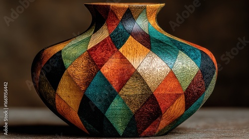 Colorful, geometric wooden vase (1)