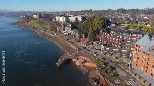 Aerial view of the coast of Llanquihue lake in Puerto Varas