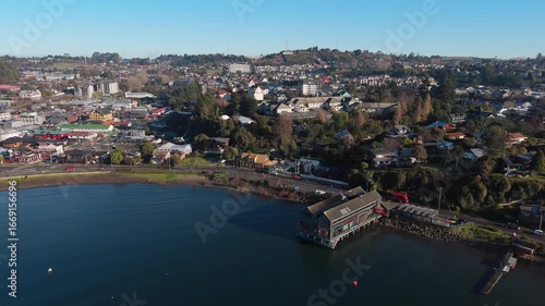 Aerial view of the coast of Llanquihue lake in Puerto Varas