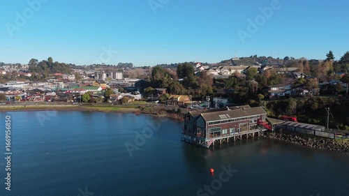 Aerial view of the coast of Llanquihue lake in Puerto Varas