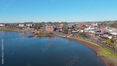 Aerial view of the coast of Llanquihue lake in Puerto Varas