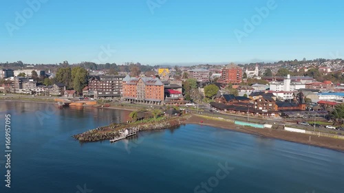 Aerial view of the coast of Llanquihue lake in Puerto Varas