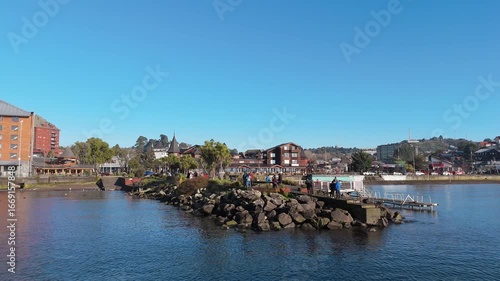 Aerial view of the coast of Llanquihue lake in Puerto Varas