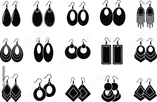 Collection of diverse black silhouette earrings showcasing various styles and designs for fashion and accessory concepts