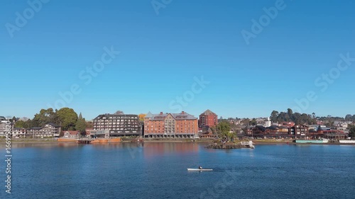 Aerial view of  Kayakers at Llanquihue lake in Puerto Varas