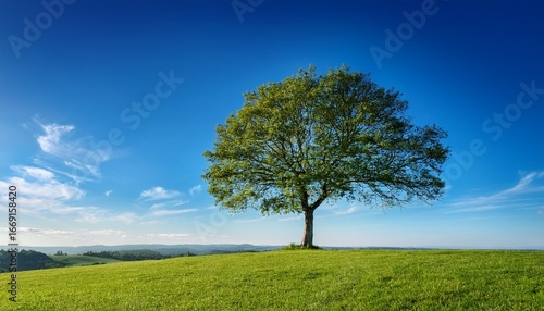 solitary tree stands against serene blue sky evoking sense of tranquility and peace gentle hues create mystical atmosphere