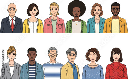 Diverse group of people with various ethnicities and styles depicted in a colorful illustration representing unity and community