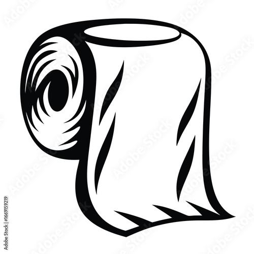 Black and white simple roll of toilet paper graphic illustration art
