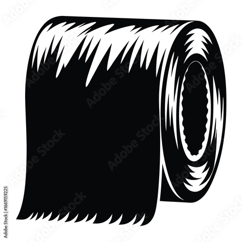 Monochromatic illustration of a stylized roll of toilet paper on white