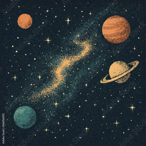 Stars and planets cosmic illustration, mysterious galaxy background