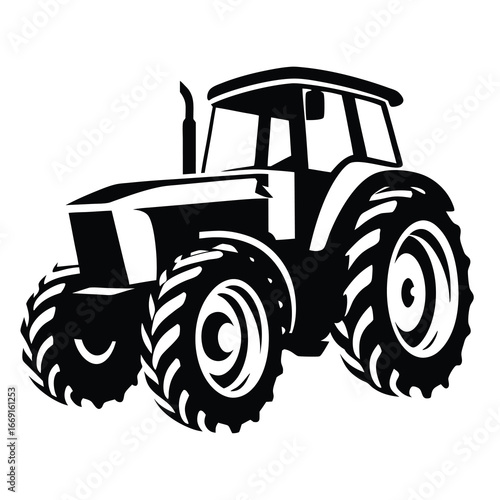 Bold Black and White Tractor Illustration, an Icon of Agricultural Power