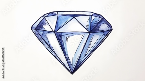 Stunning Blue Diamond Gemstone Drawing Illustration