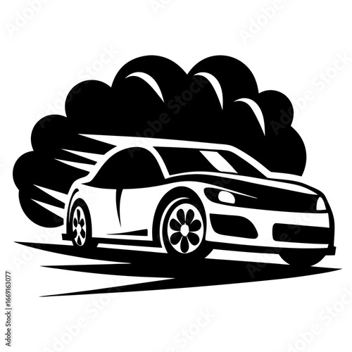 Sleek and Stylish Car Speeding Through the Air in Black and White