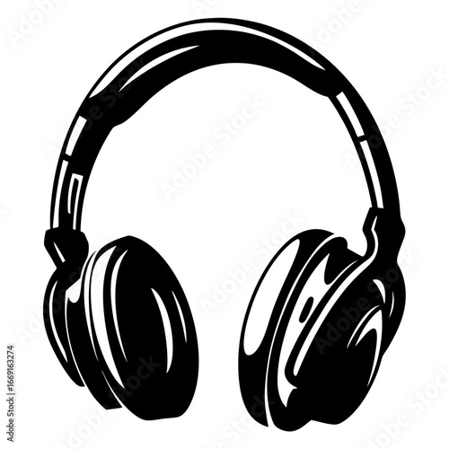 Stylish black and white illustration of headphones for music and audio enjoyment