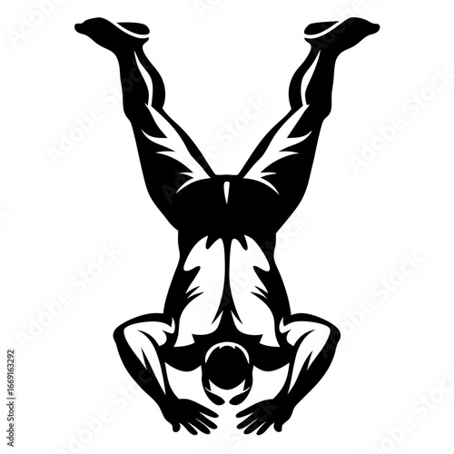 Abstract Gymnast Strength and Flexibility Displayed in Upside Down Silhouette Art