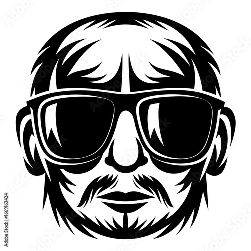 Abstract Black and White Graphic Representation of a Man Wearing Sunglasses