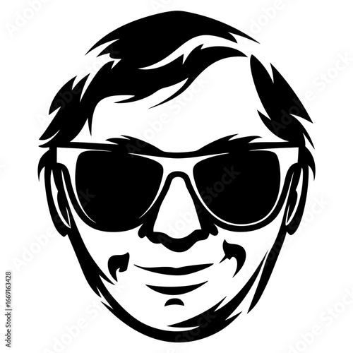 Monochrome cartoon face of a man wearing sunglasses with spiky hair