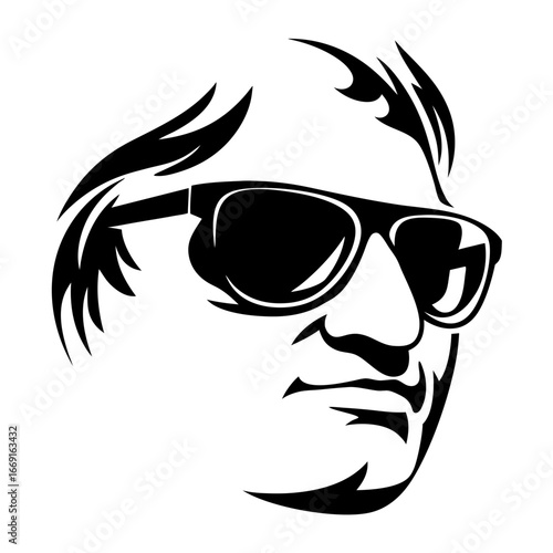 Bold Black and White Portrait of a Man Wearing Sunglasses Illustration