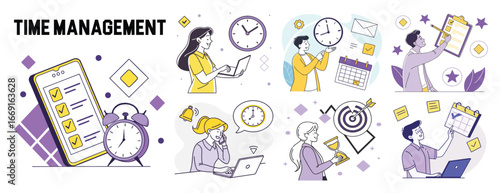 Illustrative Depiction of Time Management Techniques and Productivity Strategies for Enhanced Efficiency and Goal Achievement within a Business Environment and Personal Life
