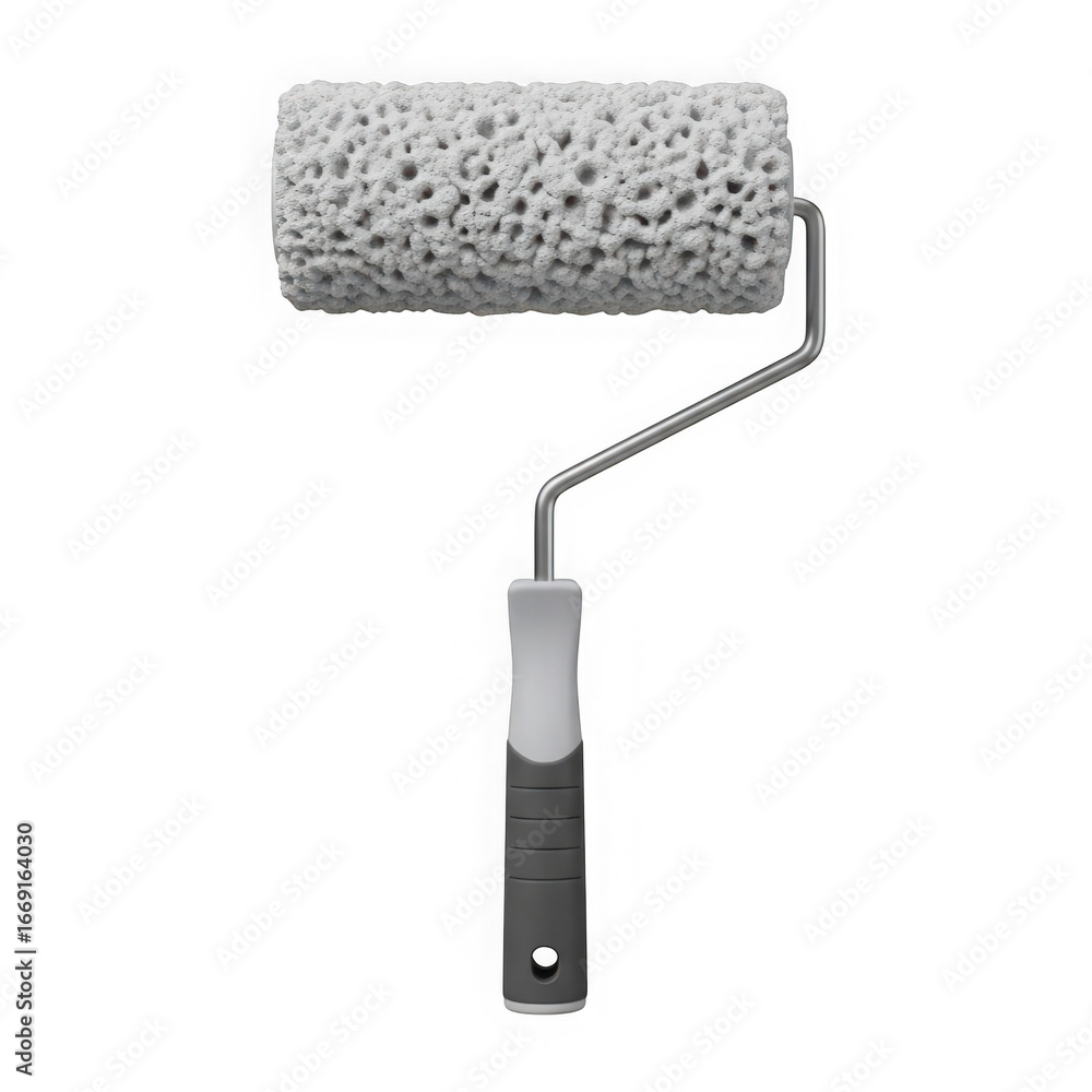 Obraz premium 3d icon of paint roller with textured gray roller head isolated on transparent background