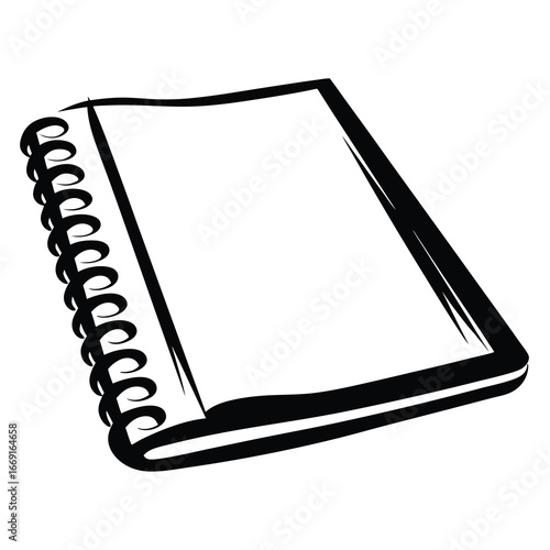 Monochrome illustration of a spiral bound notebook, ready for journaling and writing