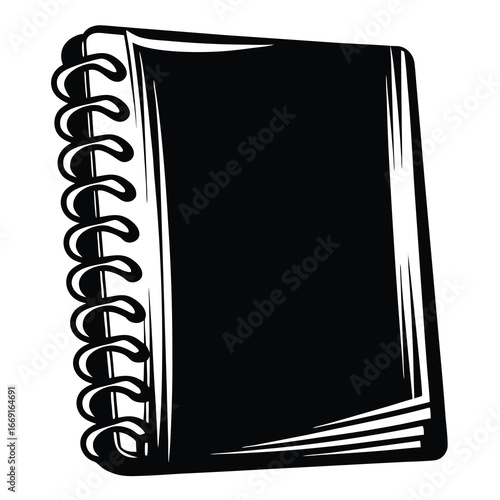 Black and white notebook with spiral binding for writing or sketching
