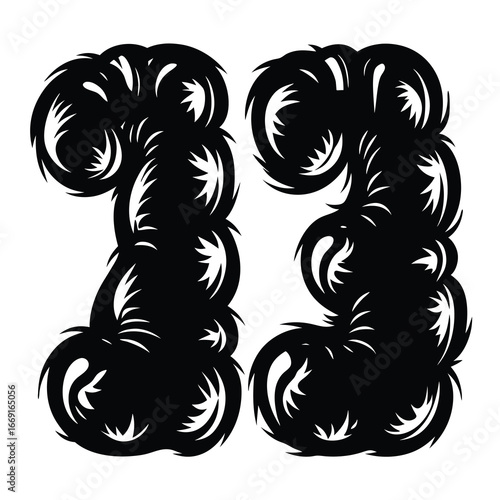 Stylized Furry Number Twenty Three in Black and White Abstract Design