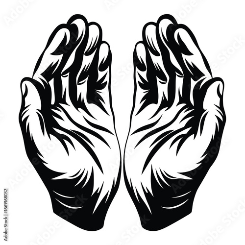 Stylized image of two hands held up in a cupping or receiving gesture